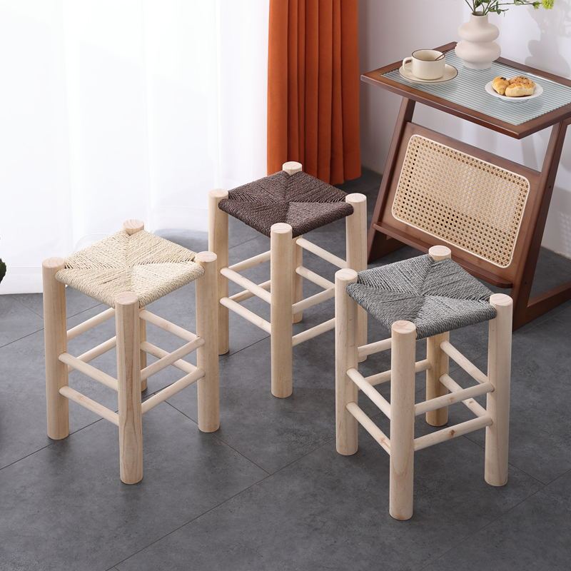 小椅子 椅子 高椅子 圓椅子 純手工編織凳小凳子實木凳原木凳家用客廳凳成人凳子時尚凳北歐凳