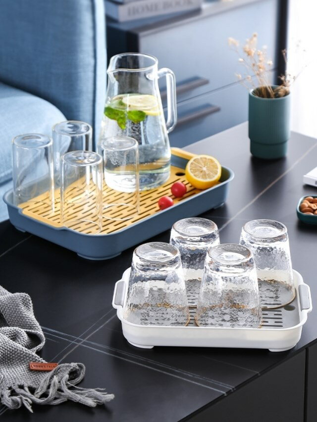 水杯子雙層瀝水盤家用客廳托盤長方形茶盤水果盤塑料創意瀝水籃架
