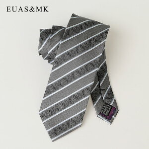 歐美復古流行 銀灰色真絲條紋領帶男8cm古典花紋刺繡BOSS老板時尚
