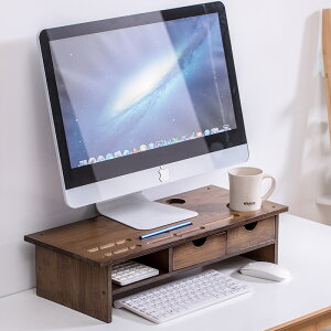 置物櫃 置物架 電腦顯示器增高架胡桃木色桌面鍵盤收納盒屏幕抬高置物架