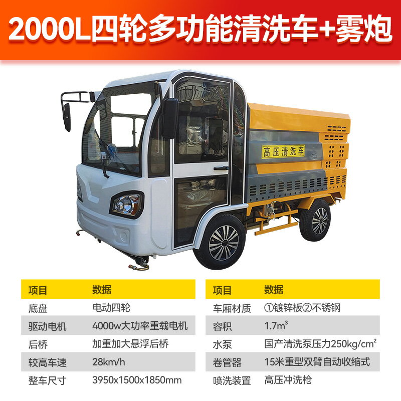 {公司貨 保固一年}電動三輪高壓清洗車小型道路清掃車環衛專用沖洗柴油霧炮灑水車 0