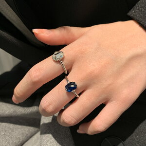 小寶s925純銀多彩海藍克萊因藍鋯石開口戒指女小眾設計2022年新款