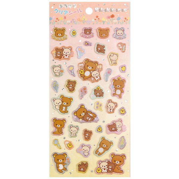 【震撼精品百貨】Rilakkuma San-X 拉拉熊懶懶熊~拉拉熊 鬆弛熊透明閃亮貼紙(花朵款)*80602
