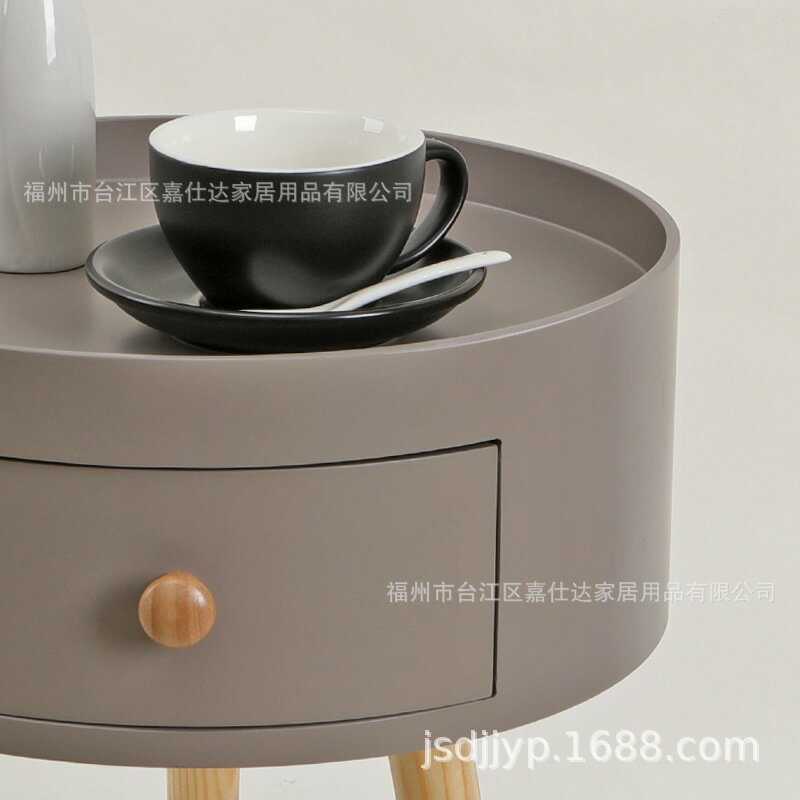 北歐ins灰色床頭櫃圓形邊幾實木臥室客廳現代簡約多功能小戶型