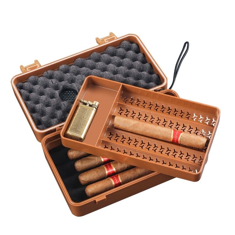 雪茄收納箱 雪茄包 密封防水抗壓ABS塑料雪茄保濕盒 旅行便攜式雪茄盒 10支裝雙層煙盒