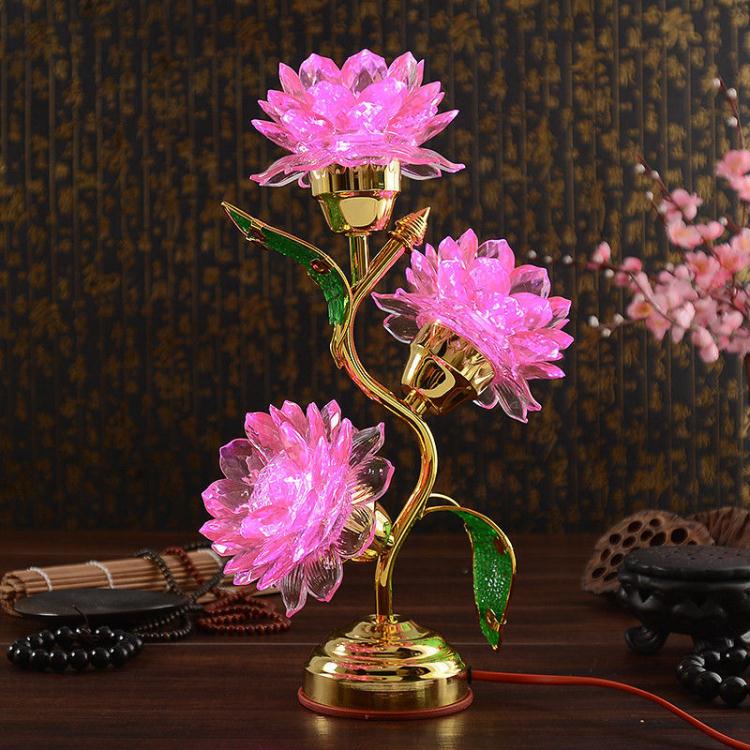 佛燈 佛前蓮花燈插電七彩變光模擬led家用招財神長明燈荷花燈供佛燈