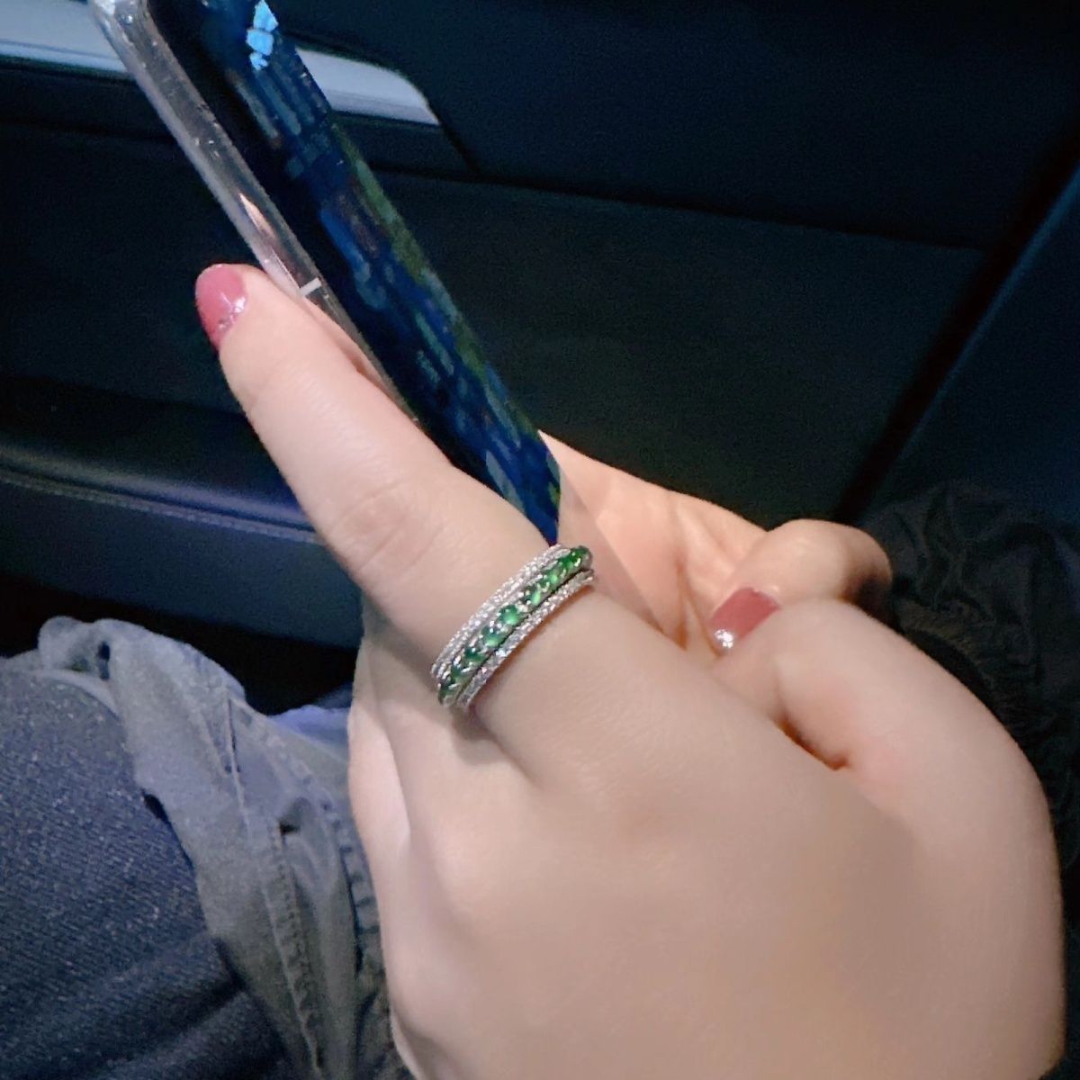 時來運轉天然翡翠陽綠戒指女純銀排戒時尚指環設計情人節禮物鑲嵌【北歐居家生活】