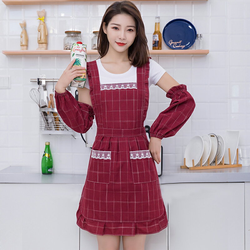 防水圍裙女棉布家用廚房做飯韓版時尚簡約可愛餐廳工作背帶式罩衣