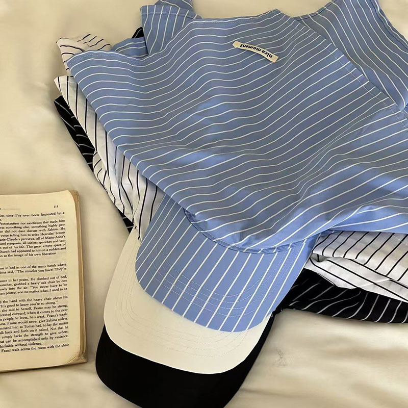 ANNAS 韓國下巴綁帶鴨舌帽 GD頭巾 防飛防曬帽子 巴拉克拉法帽 春夏條紋遮陽 3