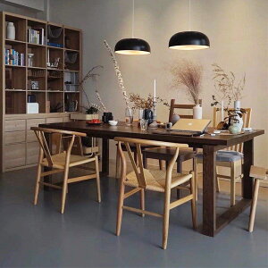 北歐實木 莫比恩 餐桌 椅 組合 懸浮洽談原木長桌簡約小戶型創意工作臺
