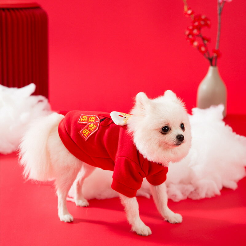 新年喜慶小狗狗衣服泰迪比熊過年兩腳衣小型犬寵物冬天保暖厚春裝