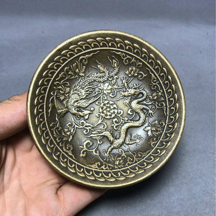 仿古古玩收藏 文房四寶宣字底款 黃銅筆洗碟子龍鳳碗浮雕造型獨特1入