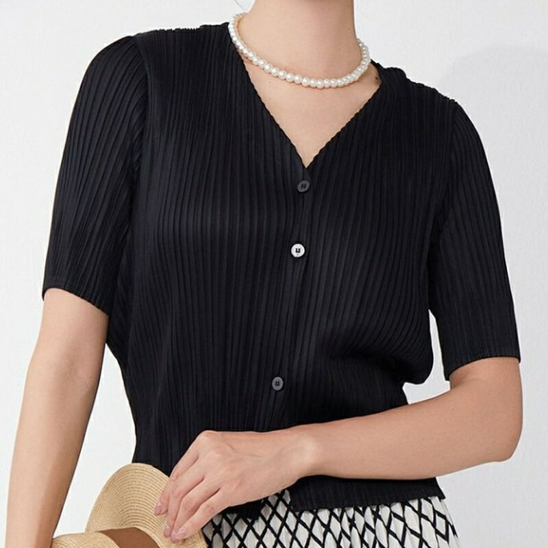 【巴黎精品】現貨+預購 三宅風皺褶衣服褶皺上衣-短袖摺衣壓褶春夏薄款開衫折衣女T恤3色a1jq45