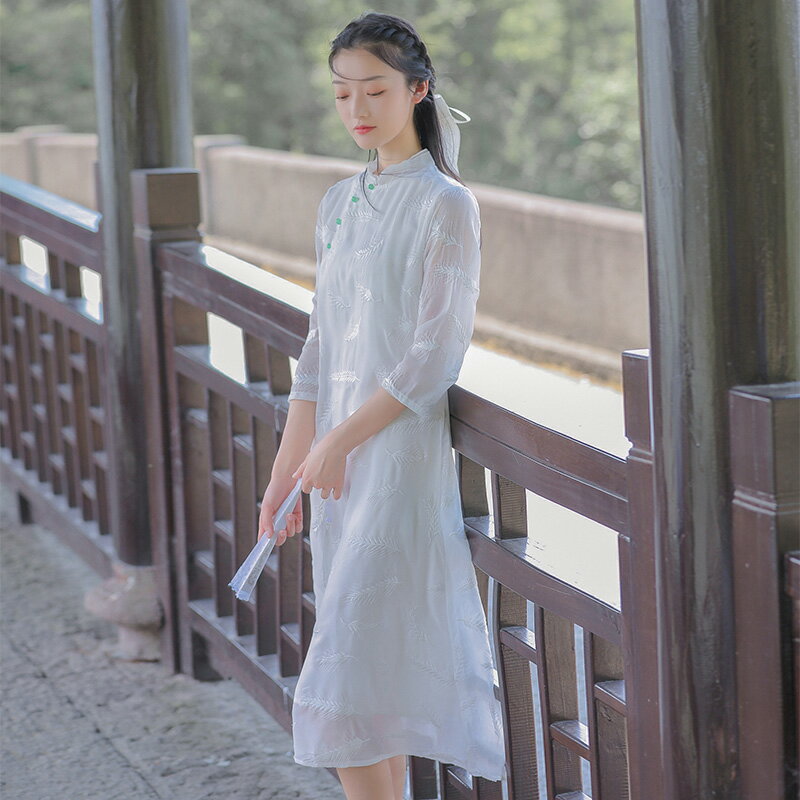 中國風禪意茶服女夏季中式改良旗袍女年輕款文藝古風連衣裙茶藝師