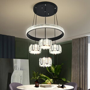 餐廳吊燈四頭現代簡約飯廳家用水晶創意個性新款網紅LED餐桌燈具