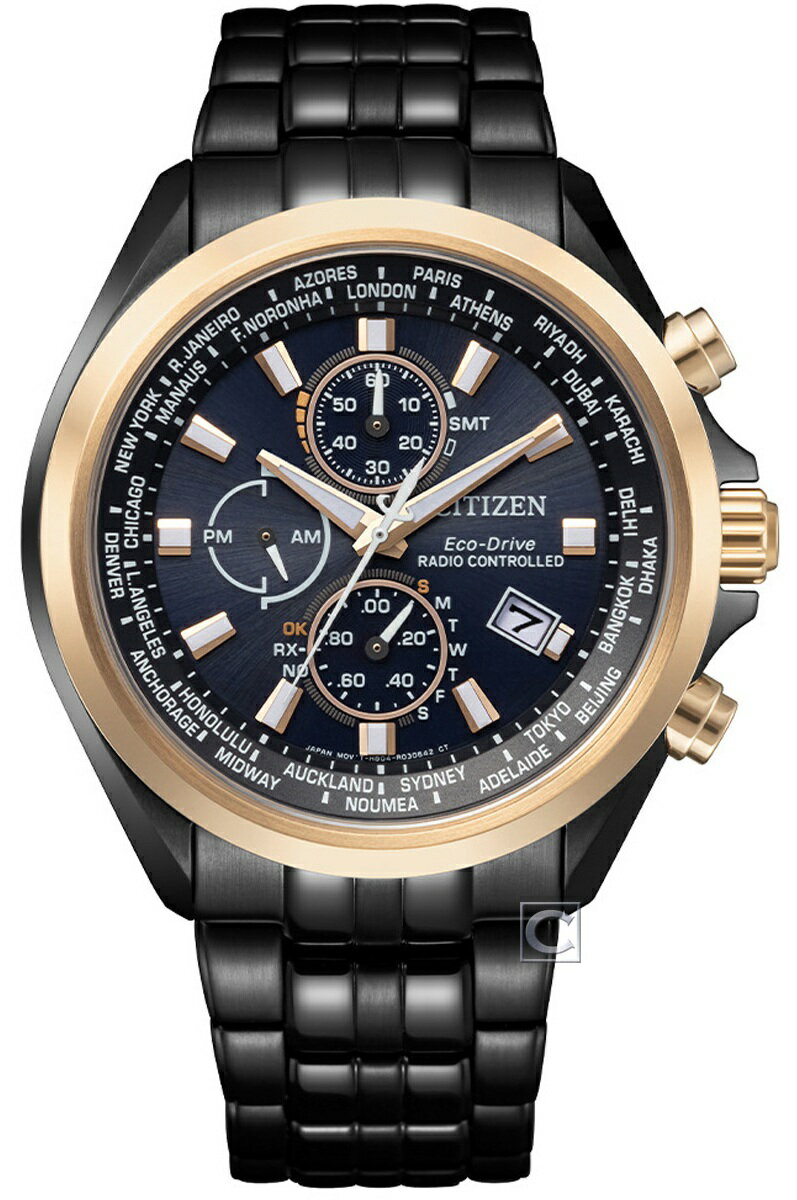 CITIZEN 星辰錶 GENTS 系列 廣告款 世界時間萬年曆電波錶(AT8206-81L)-44mm-黑面鋼帶【刷卡回饋 分期0利率】【APP下單點數4倍送】