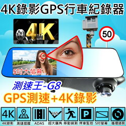 送32G卡【測速王-G8 4K超高解晰度 行車紀錄器】GPS 測速 4K錄影 後視鏡 行車記錄器
