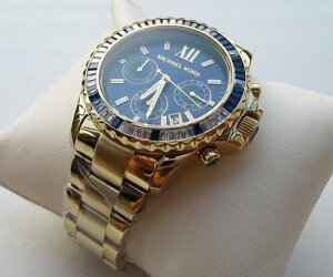 『Marc Jacobs旗艦店』美國代購 Michael Kors 海藍晶鑽金色羅馬浪漫假期三眼腕錶