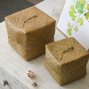草編有蓋收納盒 桌面飾品收藏盒 高檔禮品包裝盒茶盒