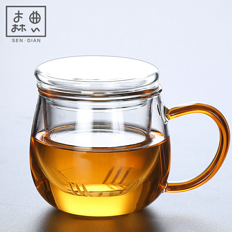 日式茶水分離泡茶杯家用過濾玻璃杯子大容量女辦公室帶蓋透明水杯