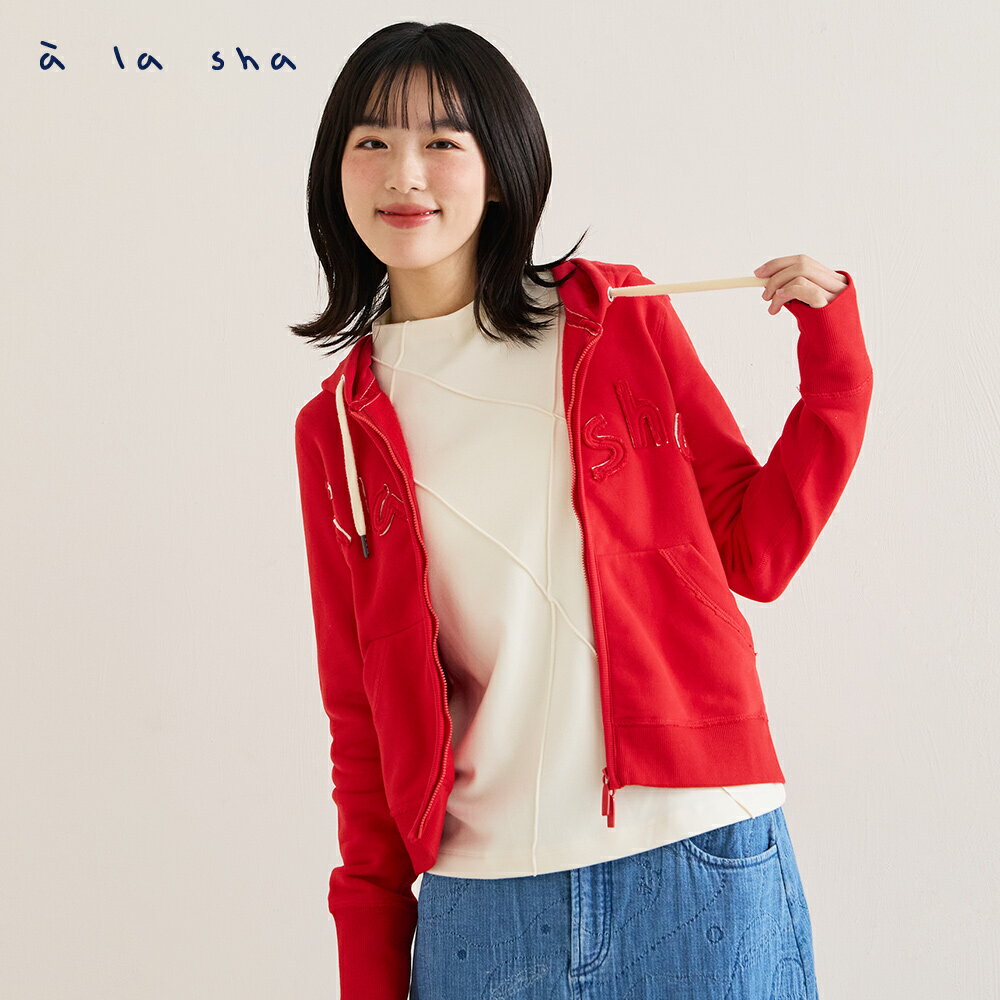 a la sha 貼布繡花LOGO連帽外套