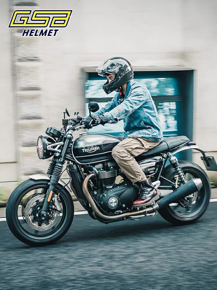 GSB復古頭盔男女摩托車碳纖維全盔機車拉力跑盔玻璃鋼四季通用V73
