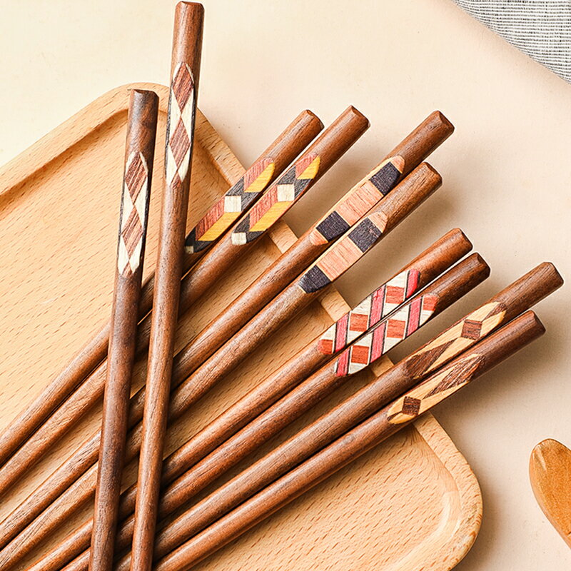墨色日式胡桃木筷子家用高檔木質木筷一人一筷日式防滑筷高端餐具