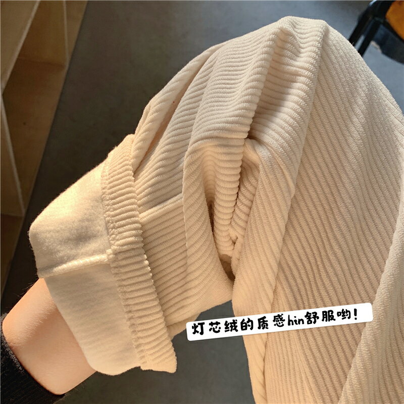 燈芯絨闊腿褲女2021秋冬高腰垂感加絨休閑直筒褲寬松條絨拖地長褲