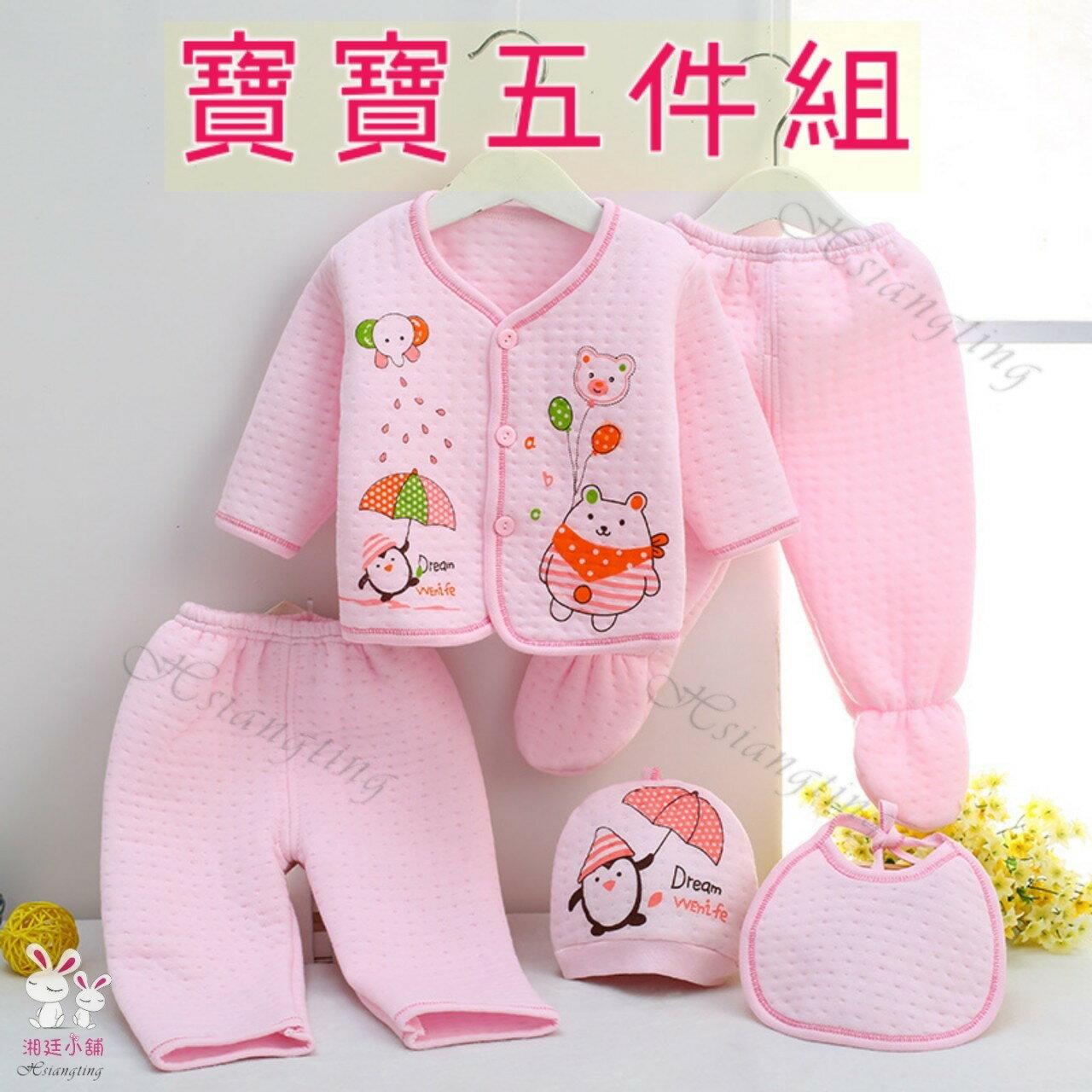 ☆湘廷小舖★現貨新生兒純棉衣褲五件組【企鵝款】