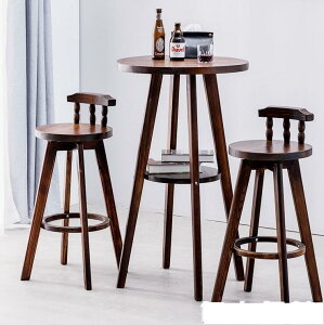 吧臺桌 簡約實木小型圓桌 吧臺桌 靠窗桌 酒吧桌椅組合 美式商用小高臺桌 家用高腳桌