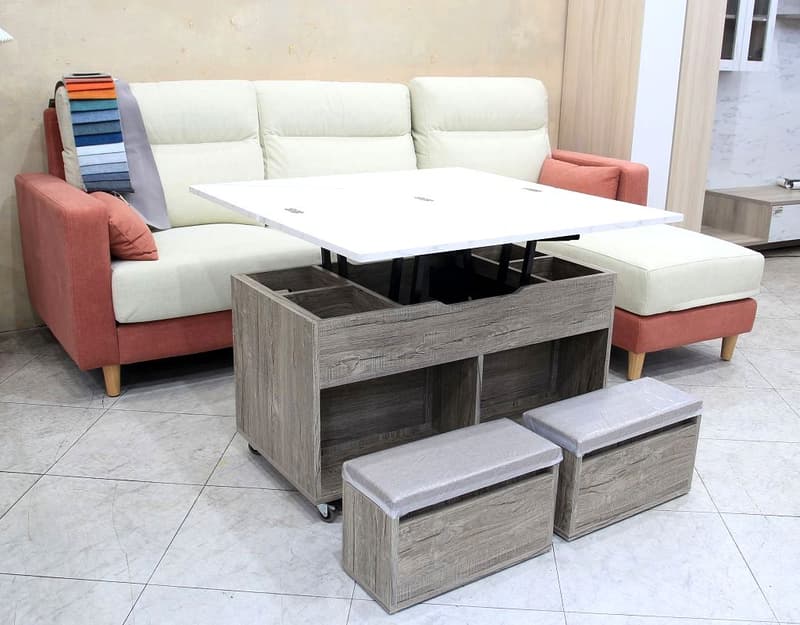 【歐風別館】品歐灰橡色正方多功能升降茶几加輪腳【可當餐桌~氣壓棒緩降~變形金剛茶几~基隆至台中免運費】