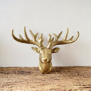 金色立體小鹿頭壁掛裝飾招財家居北歐風格圣誕節飾品鹿角墻壁背景