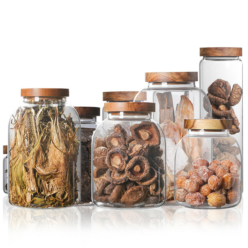 定制高硼硅玻璃密封罐相思木蓋茶葉罐透明廚房儲物罐罐瓶