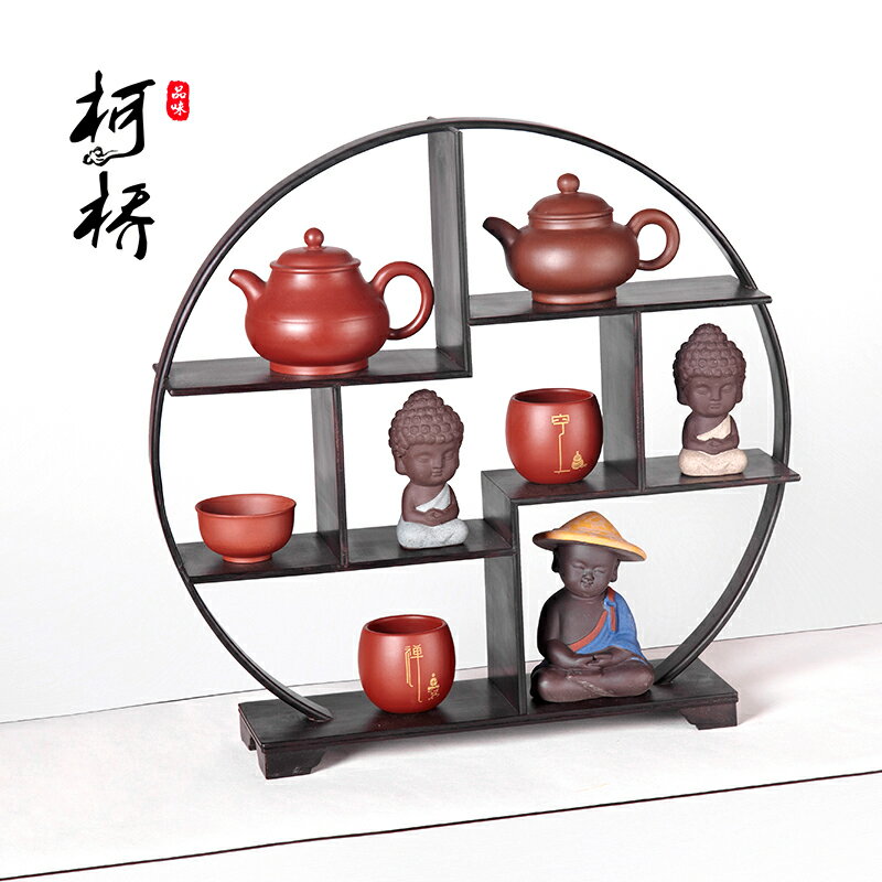 紫光檀博古架小型擺件實木中式茶具架子茶壺架展示架多寶閣置物架