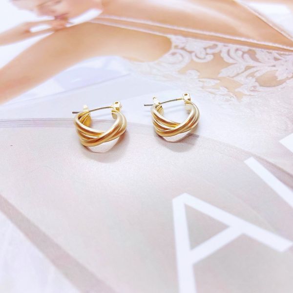 現貨專區｜交錯，圈圈耳環-柔光金(BPE17-g)｜送禮精選店家★Reyna jewelry 女王飾品