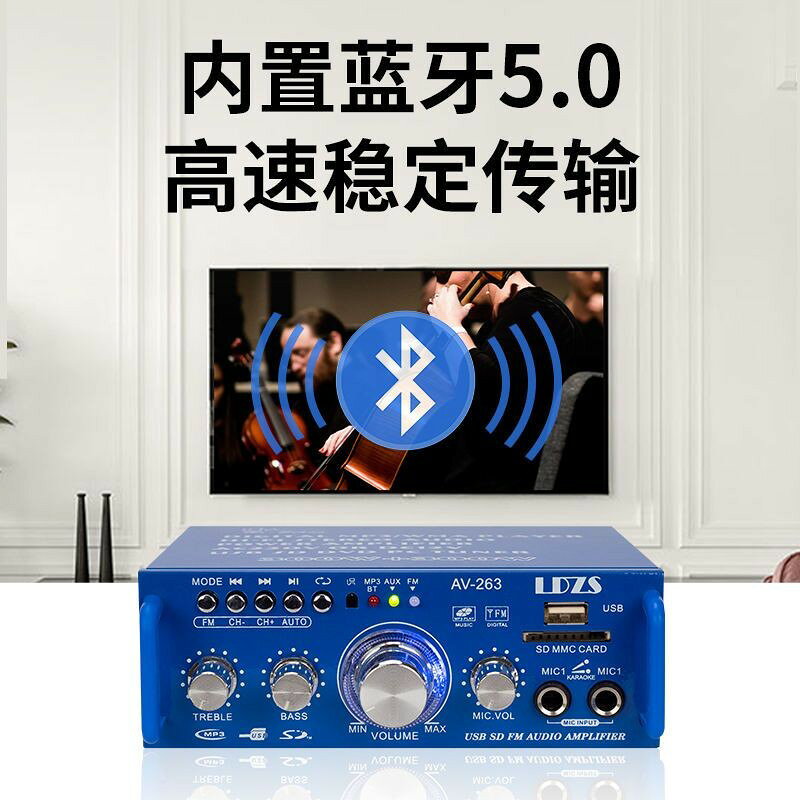 迷你小擴大機機 家用220V12伏車載USB插卡2.0音訊功率放大器 帶收音