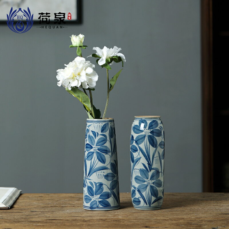 景德鎮陶瓷手繪青花花瓶花器插花鮮花水養復古中式家居擺件裝飾品
