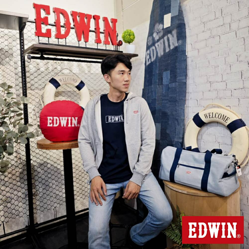 EDWIN 男款 率性風格LOGO連帽拉T外套(麻灰色)