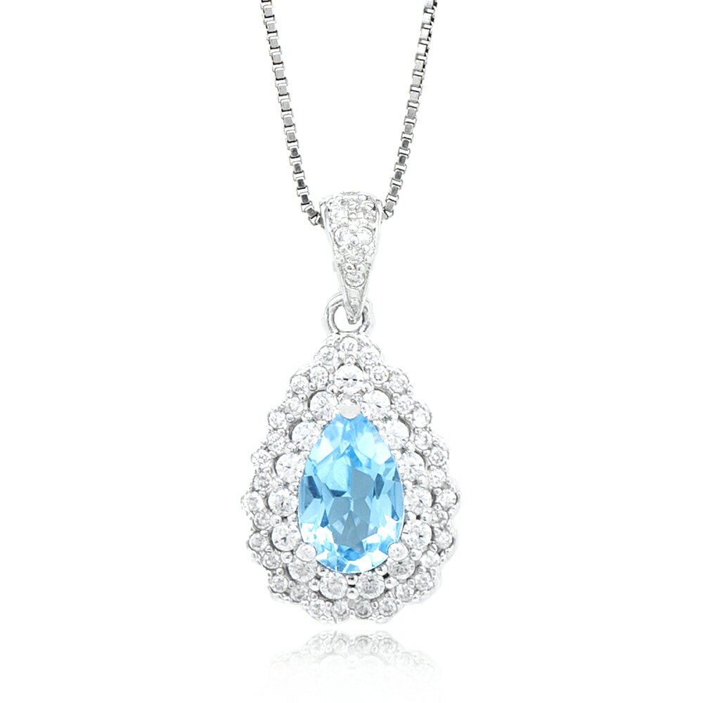 【正佳珠寶】托帕石 瑞士藍 1.1ct 梨形吊墜 托帕石吊墜 方晶鋯石微鑲銀台 1