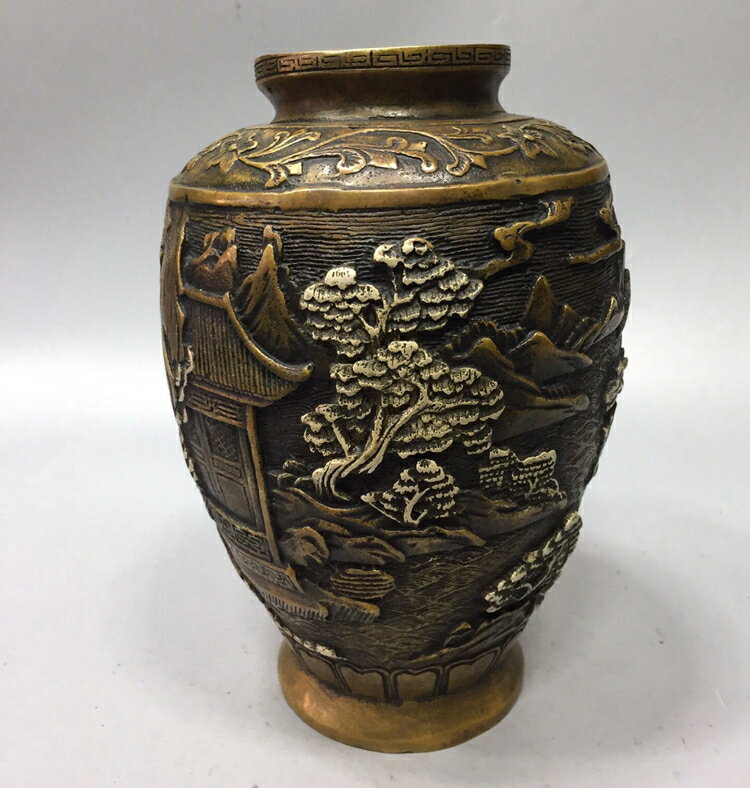 銅器銅大花瓶松樹花瓶家居擺件 純銅花瓶黃銅花瓶