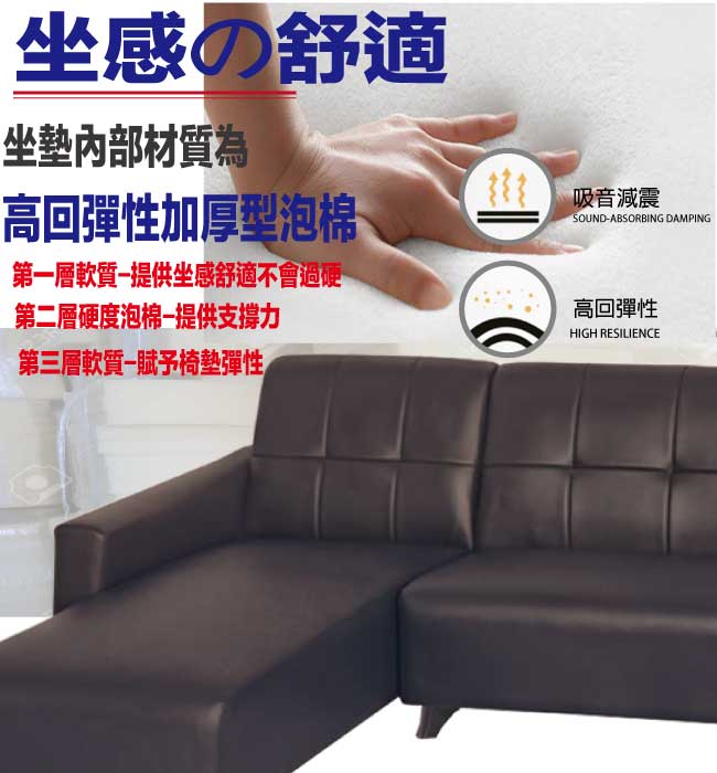 【綠家居】肯迪咖啡色透氣皮革L型沙發組合(左＆右二向可選) 4