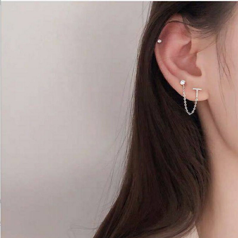 一耳兩洞耳釘兩耳洞純銀二環.2021年新款潮耳環潮酷女孩網紅一體 1