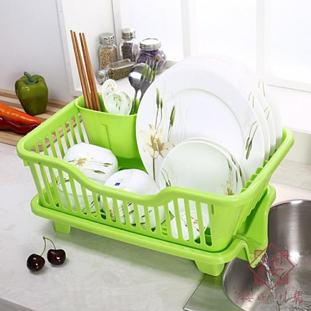 塑料碗櫃收納架筷架瀝水籃廚房碗碟架置物架【櫻田川島】
