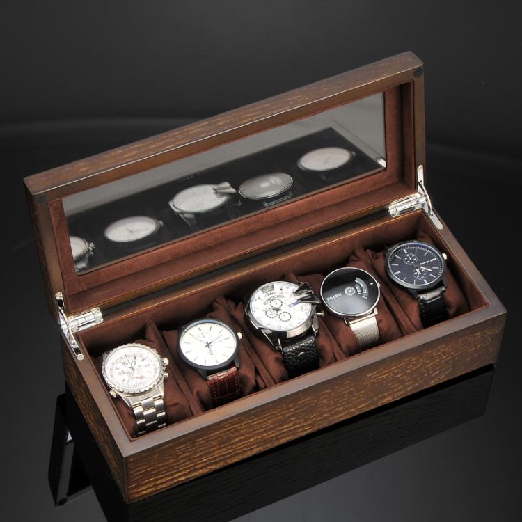 手錶盒子復古手錶盒收納盒簡約木質家用五表位便攜式機械表盒 【麥田印象】