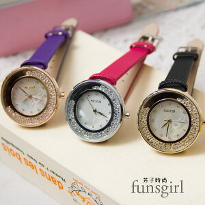 活動式水鑽皮腕錶手錶-3色~funsgirl芳子時尚【B230046】