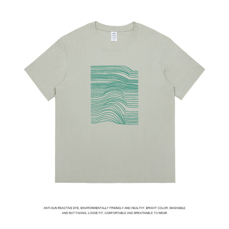 【喜挖】春夏季簡約線條印花短袖t恤男230g純棉百搭圓領內搭上衣女情侶裝 0