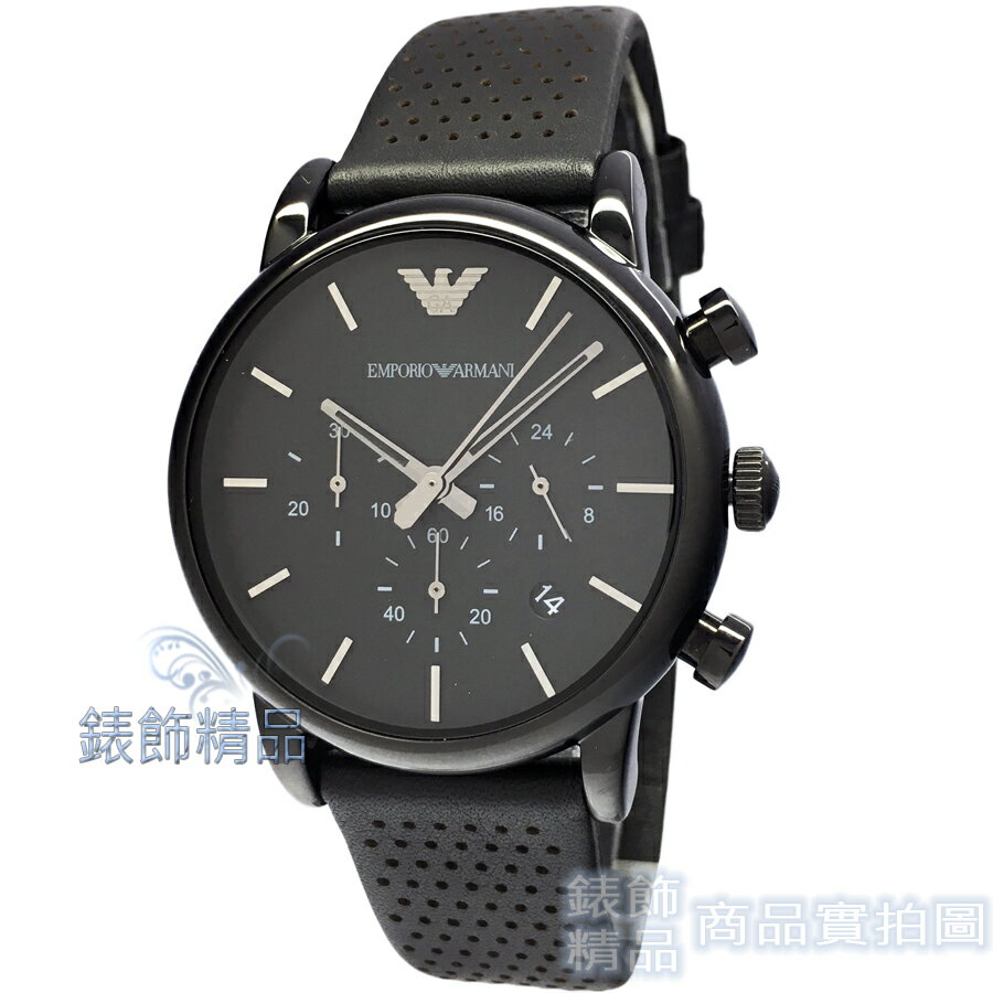 【錶飾精品】ARMANI錶 亞曼尼表 三眼計時 日期 黑面黑皮帶男錶AR1737原廠正品 禮物