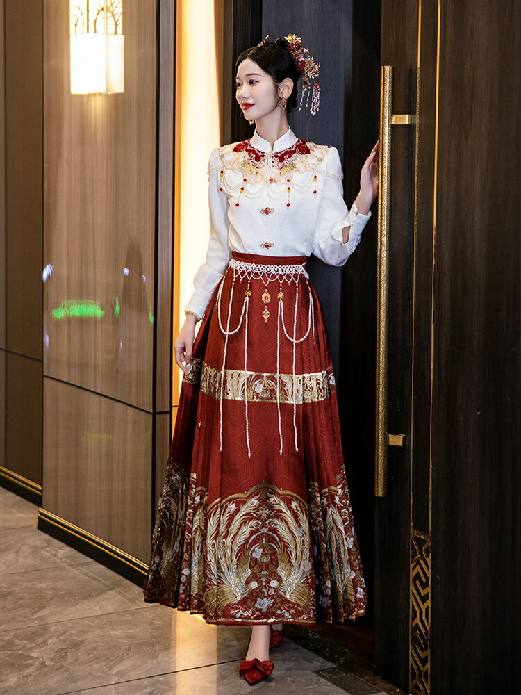 馬面裙套裝新中式國風雲肩敬酒服新娘新款結婚訂婚回門禮服女