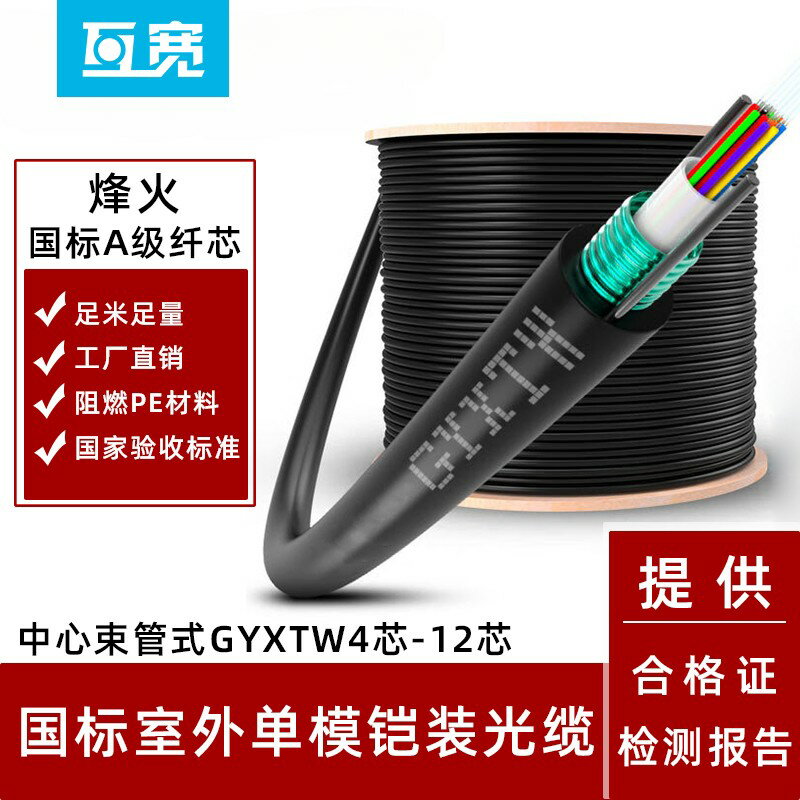 【可開發票】互寬國標GYXTW中心束管室外單模鎧裝光纜4芯6芯8芯12芯鎧裝光纜雙鋼絲戶外綜合布線架空直埋光纖線管線跳線