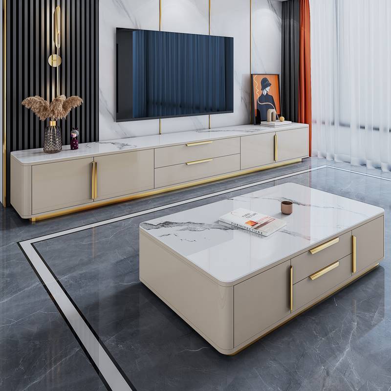 意式巖板電視柜客廳新款現代簡約家用茶幾小戶型組合網紅烤漆地柜